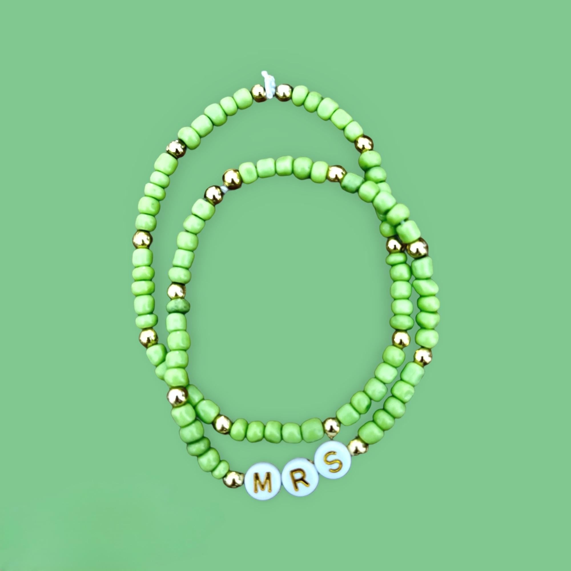 Green Mrs bracelet stack