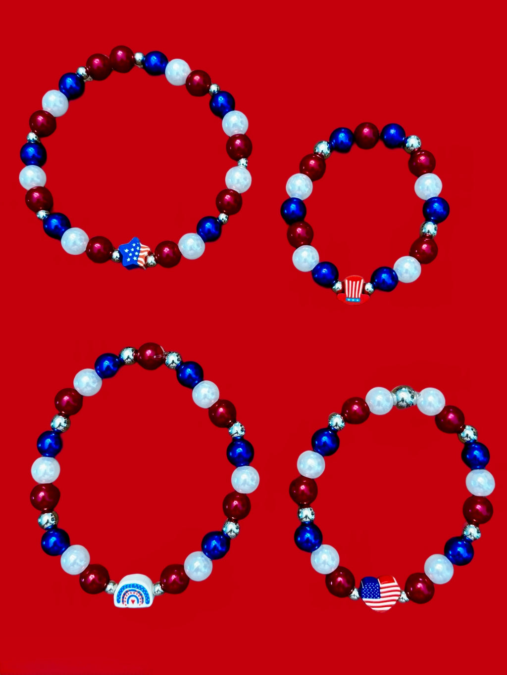 Red white and blue shape charm bracelets