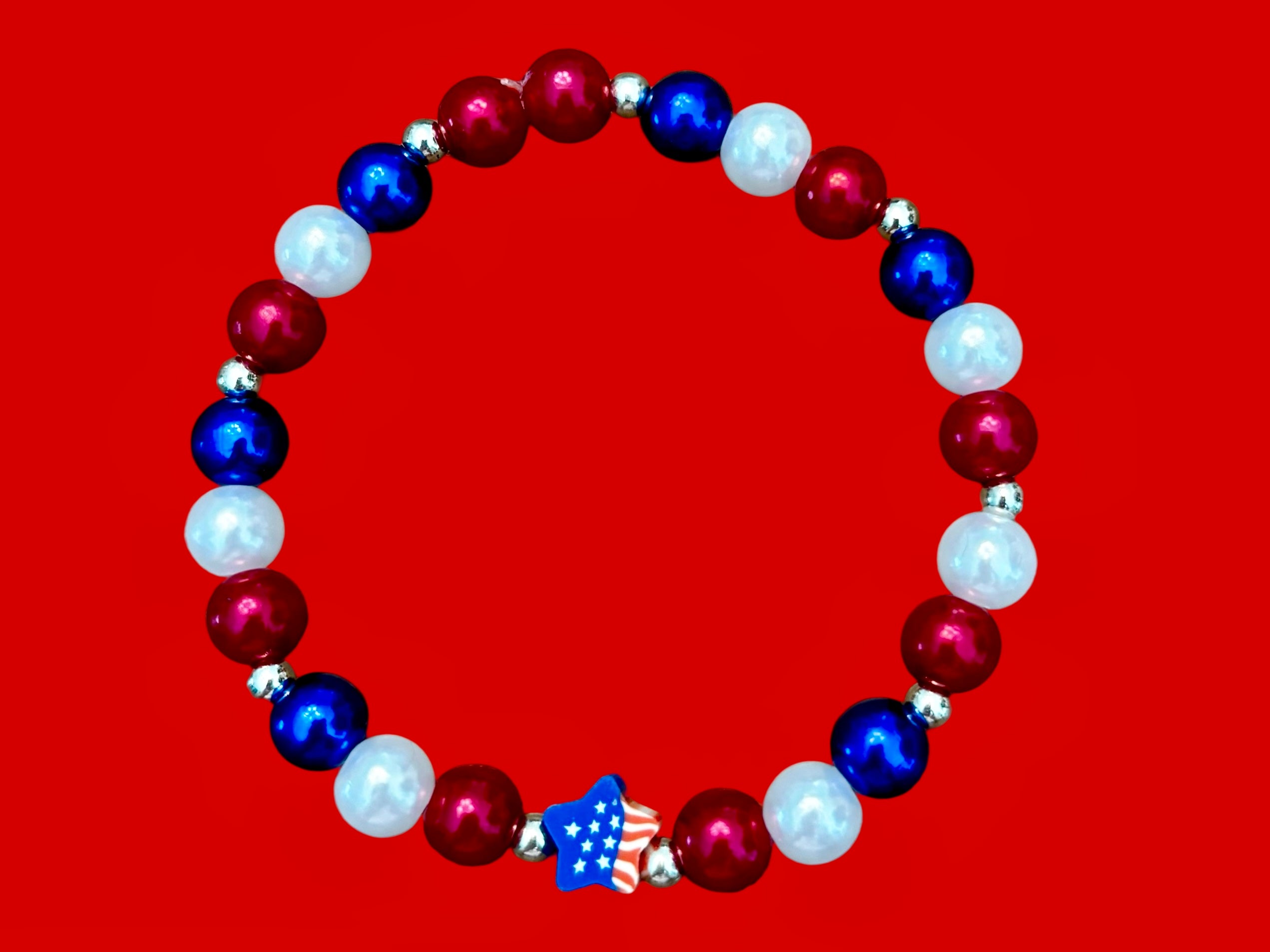 Red white and blue shape charm bracelets