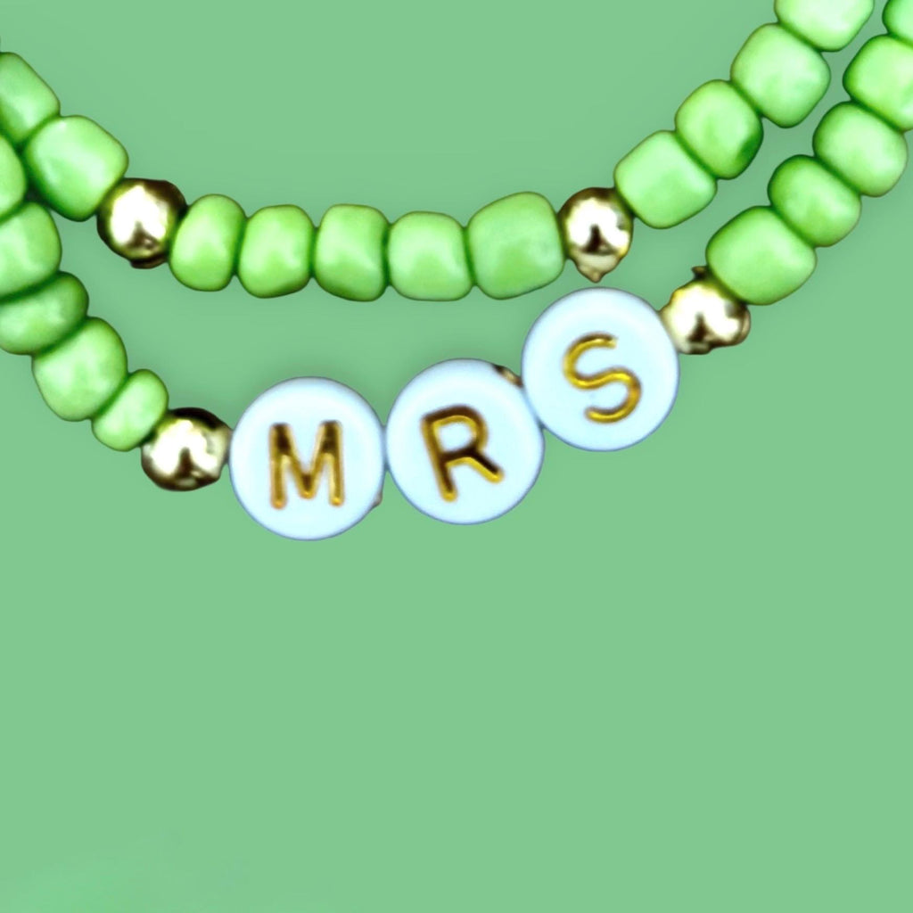 Green Mrs bracelet stack
